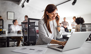 A woman working in an office